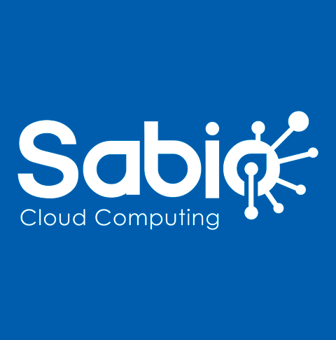 Logotipo de la marca Sabio Cloud en un fondo de color azul.